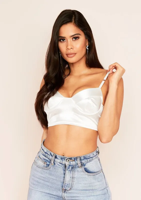 Diana White Cupped Satin Bralet sold by Missy Empire
