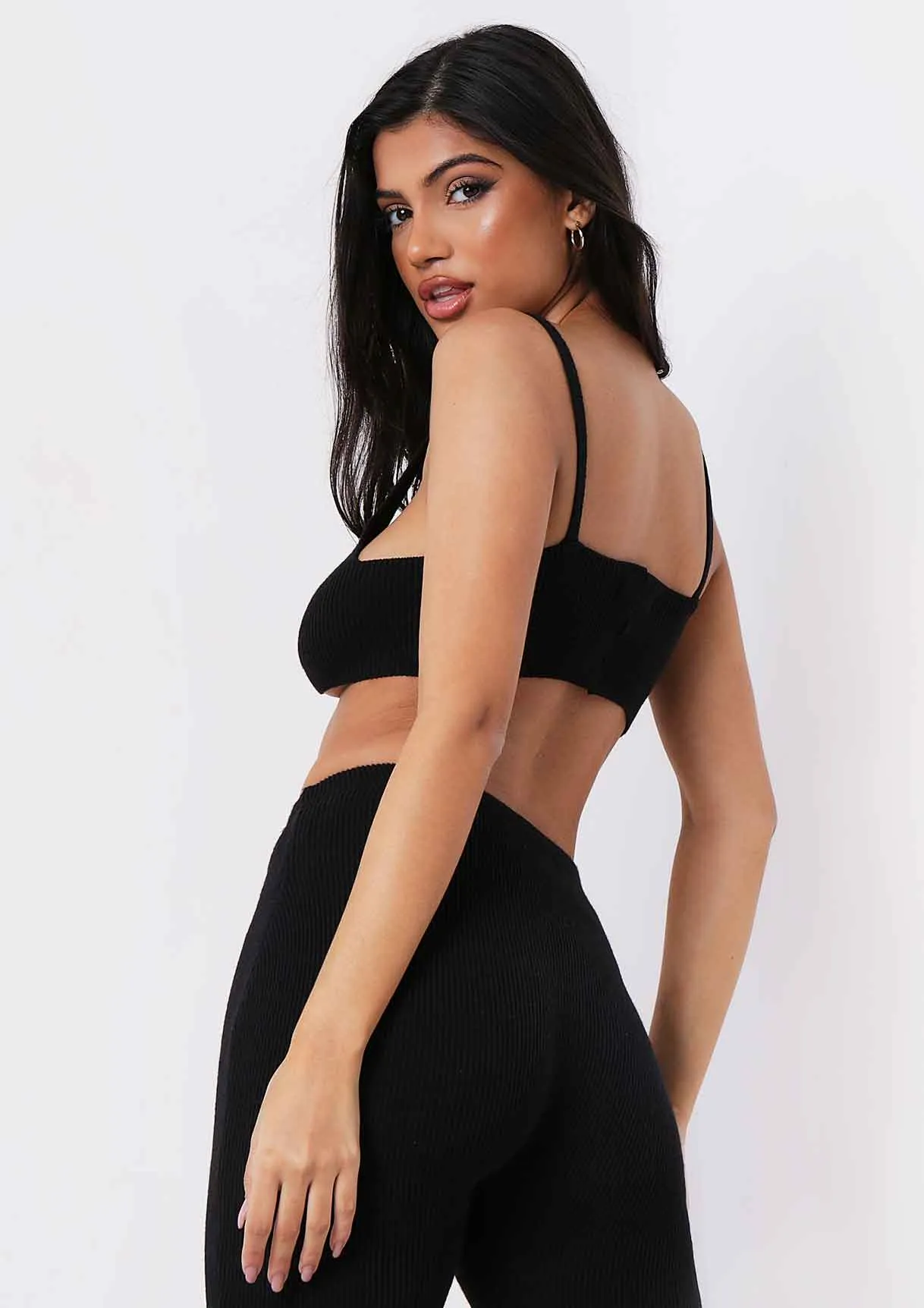 Saffron Black Knitted Rib Plunge Bralet sold by Missy Empire product image thumbnail 3