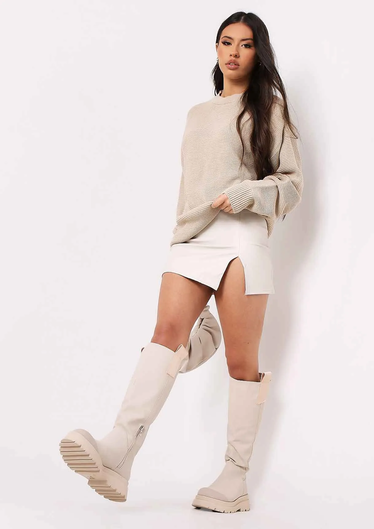 Kira Cream PU Croc Print Split Hem Mini Skirt sold by Missy Empire product image thumbnail 5