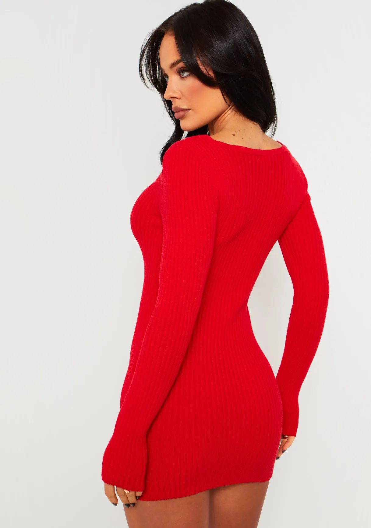 Carrie Red Knit Sweetheart Neckline Mini Dress sold by Missy Empire product image thumbnail 3