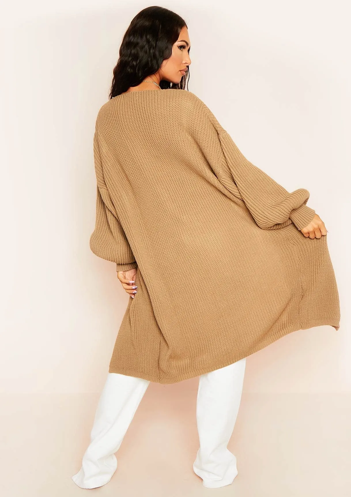 Jimena Mocha Balloon Sleeve Knitted Cardigan sold by Missy Empire product image thumbnail 4