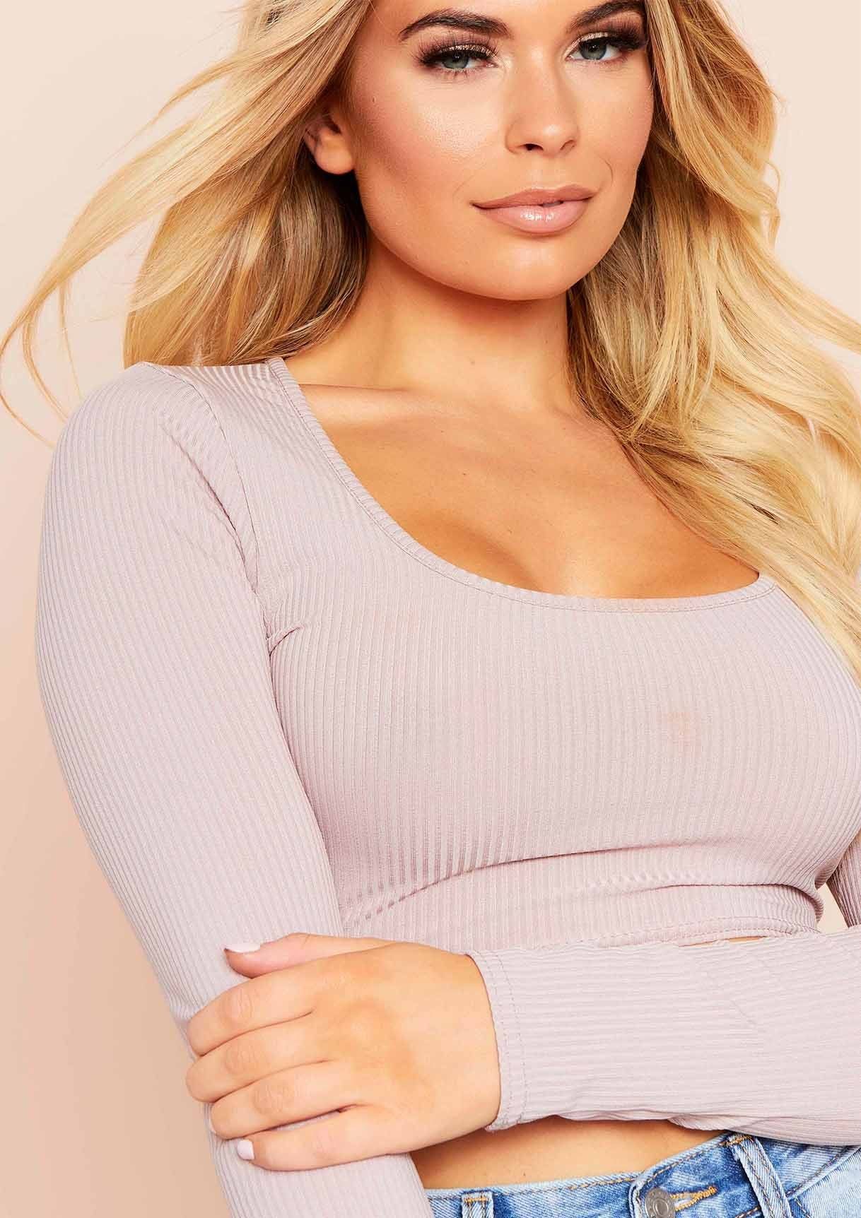 Aria Mauve Ribbed Square Neck Crop Top sold by Missy Empire product image thumbnail 3