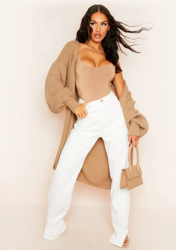 Jimena Mocha Balloon Sleeve Knitted Cardigan made by Missy Empire