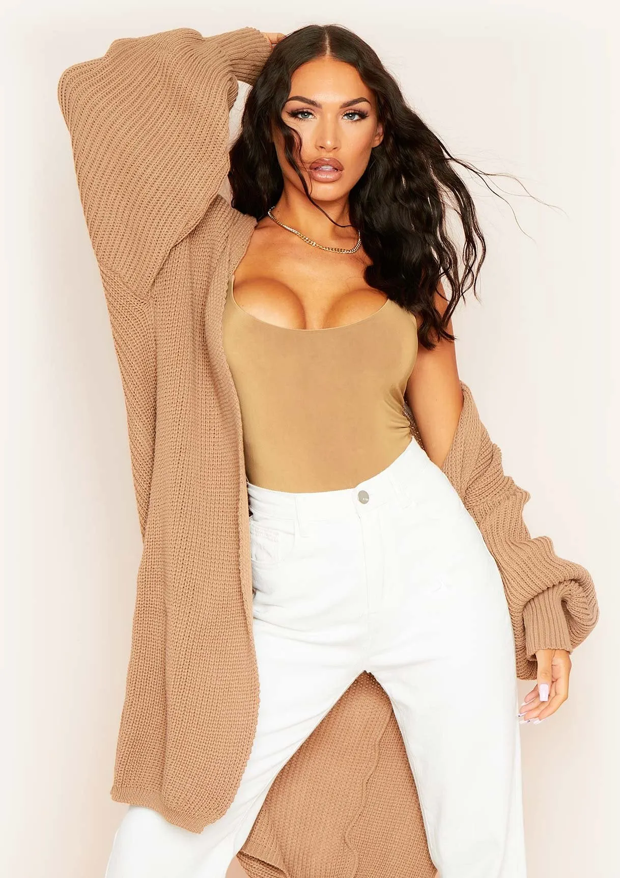 Jimena Mocha Balloon Sleeve Knitted Cardigan sold by Missy Empire product image thumbnail 2
