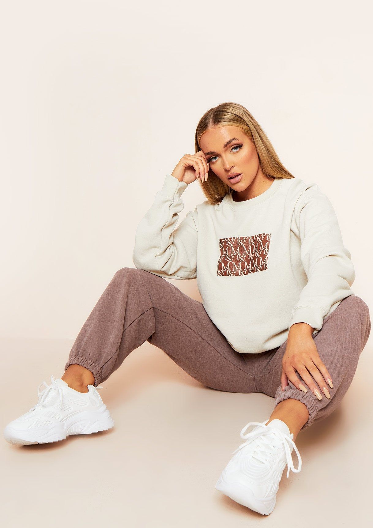 Hallie Sand Missy Empire Repeat Slogan Oversized Sweatshirt sold by Missy Empire product image thumbnail 4