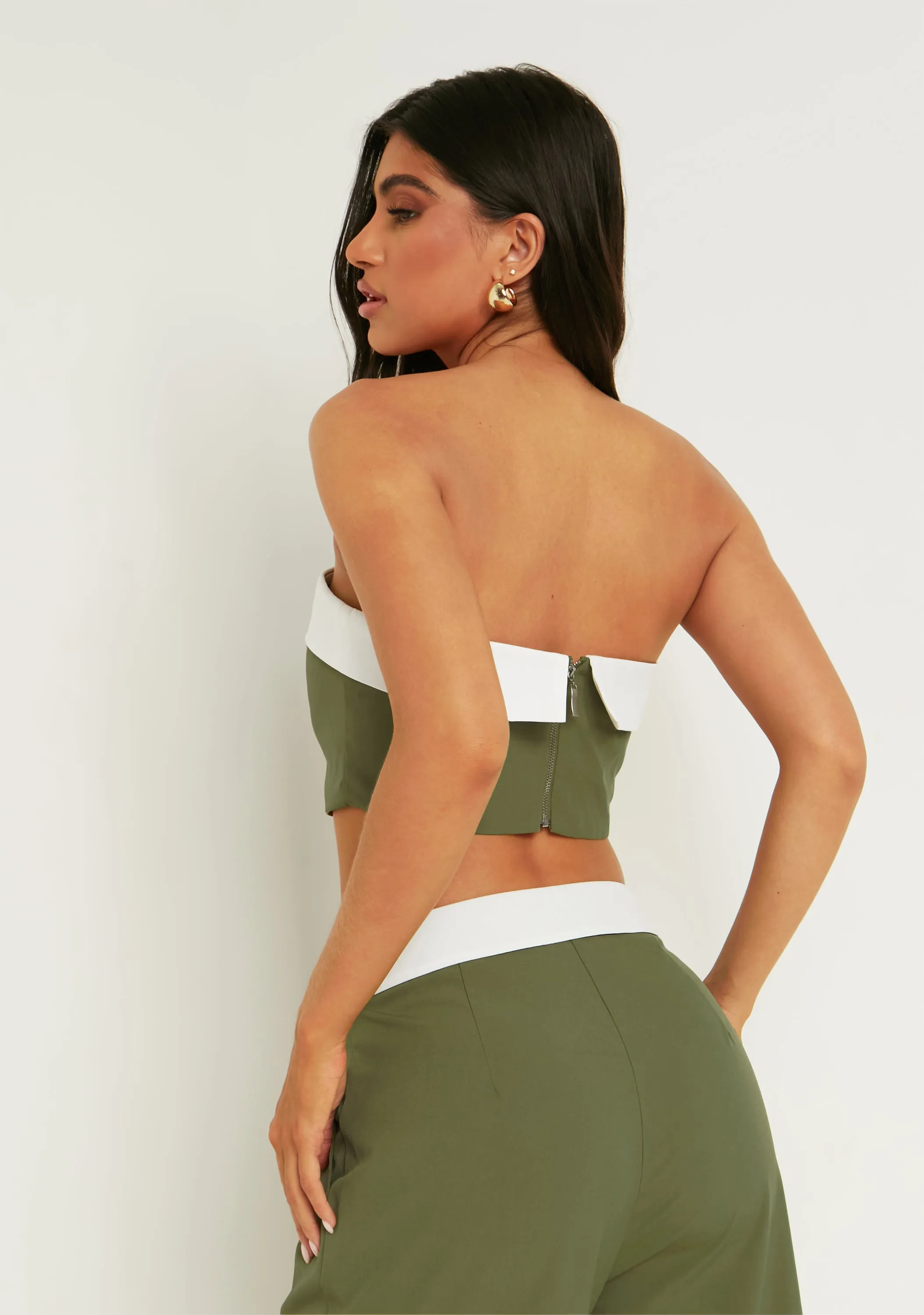 Kaysie Khaki Fold Over Bandeau Top sold by Missy Empire product image thumbnail 3