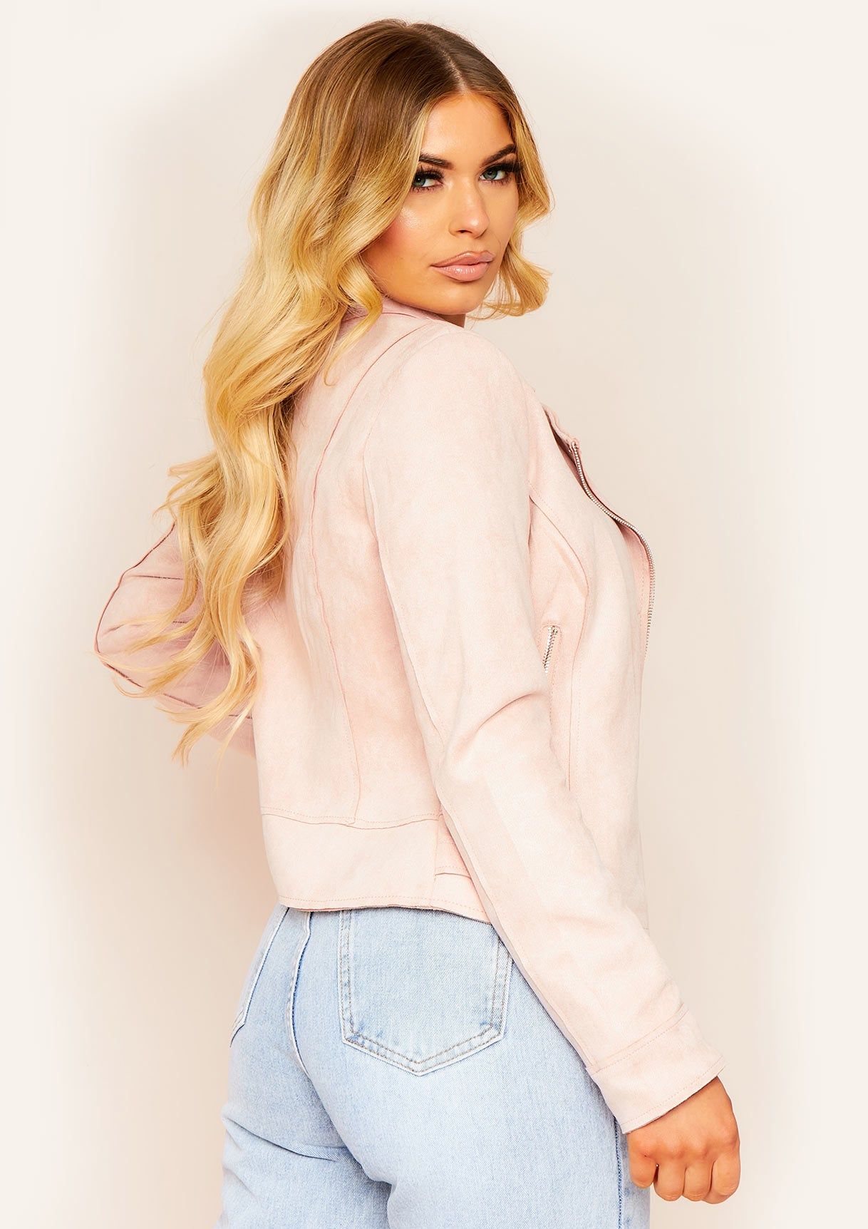 Filipa Pink Faux Suede Biker Jacket sold by Missy Empire product image thumbnail 4