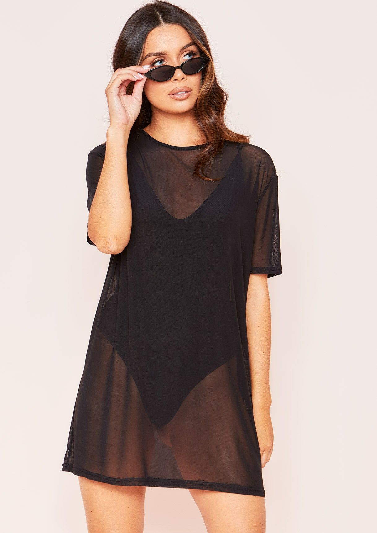 Tina Black Mesh Oversized T-Shirt sold by Missy Empire product image thumbnail 2