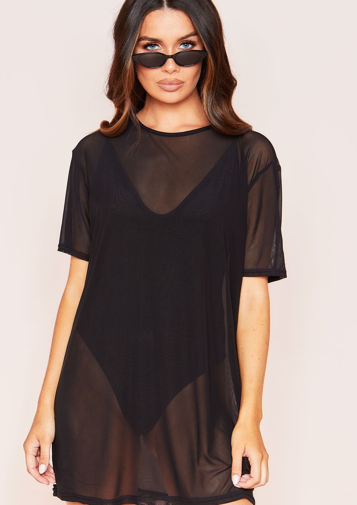 Tina Black Mesh Oversized T-Shirt sold by Missy Empire product image thumbnail 4
