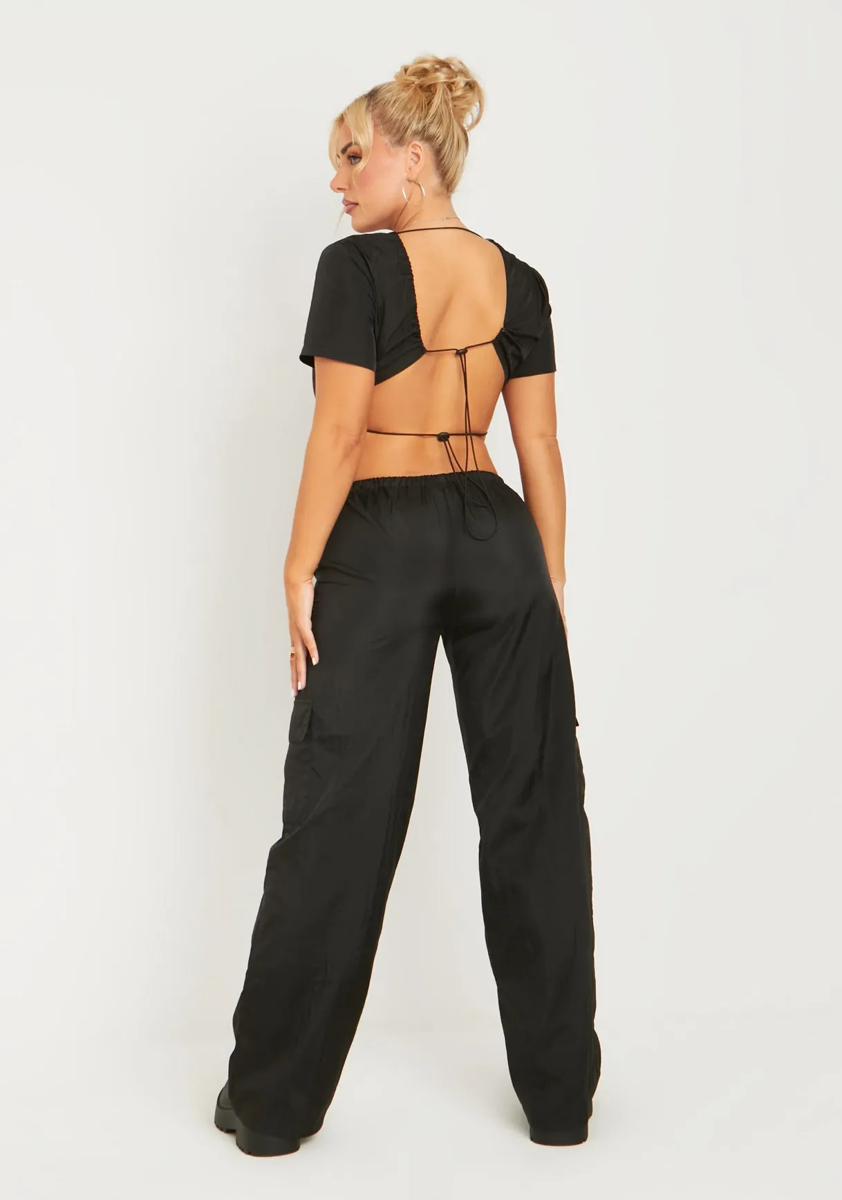 Grace Black Parachute Cargo Trousers sold by Missy Empire product image thumbnail 3