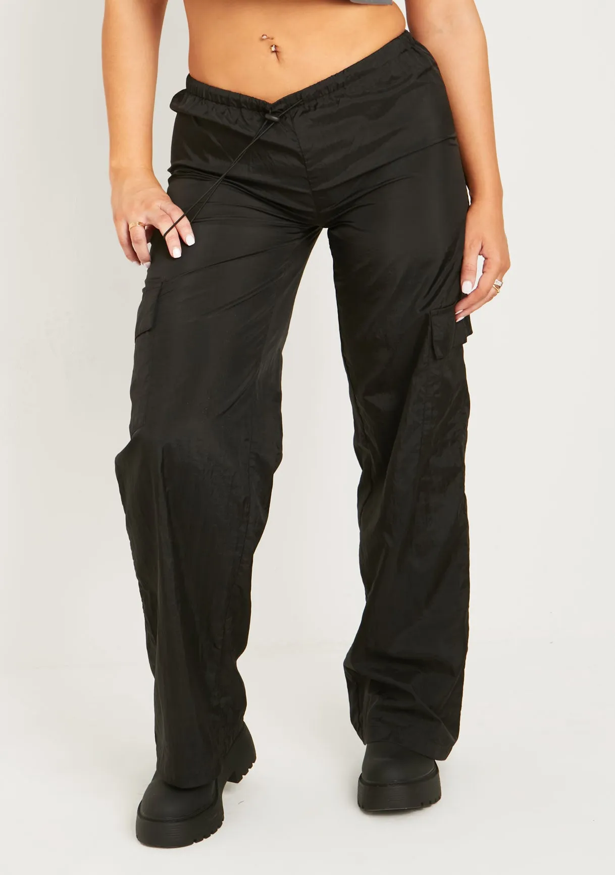 Grace Black Parachute Cargo Trousers sold by Missy Empire product image thumbnail 4