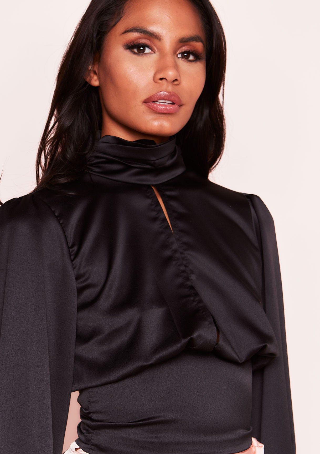 Linda Black Satin Cut Out Tie Back Top sold by Missy Empire product image thumbnail 4