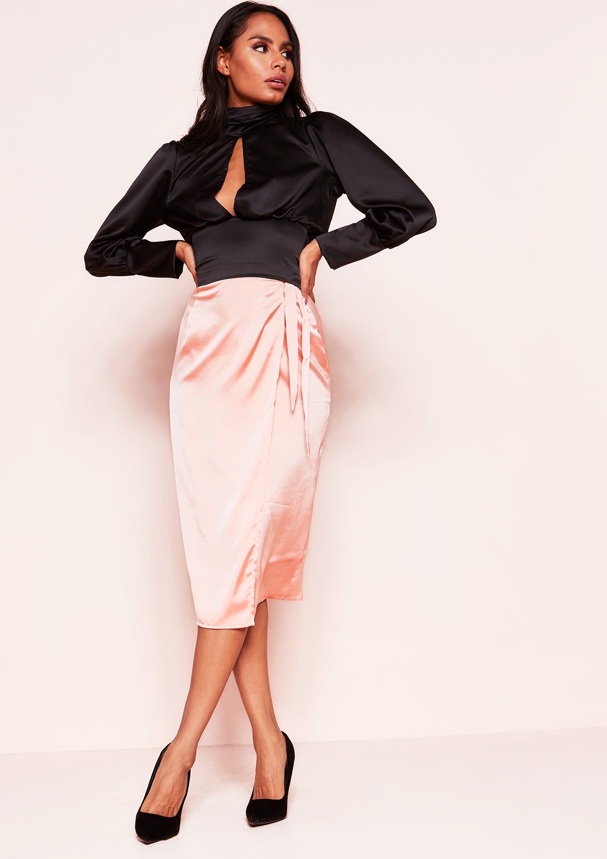 Linda Black Satin Cut Out Tie Back Top sold by Missy Empire product image thumbnail 2