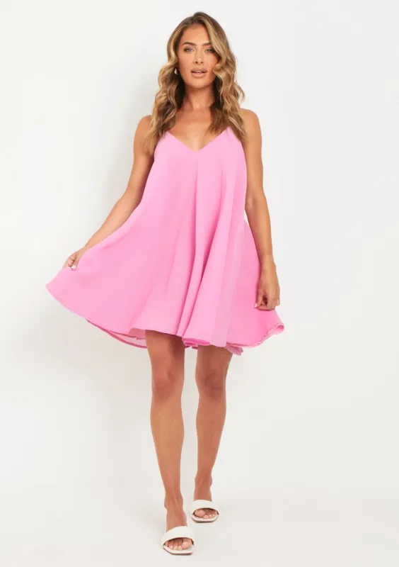 Elsie Pink Halter Neck Trapeze Mini Dress sold by Missy Empire