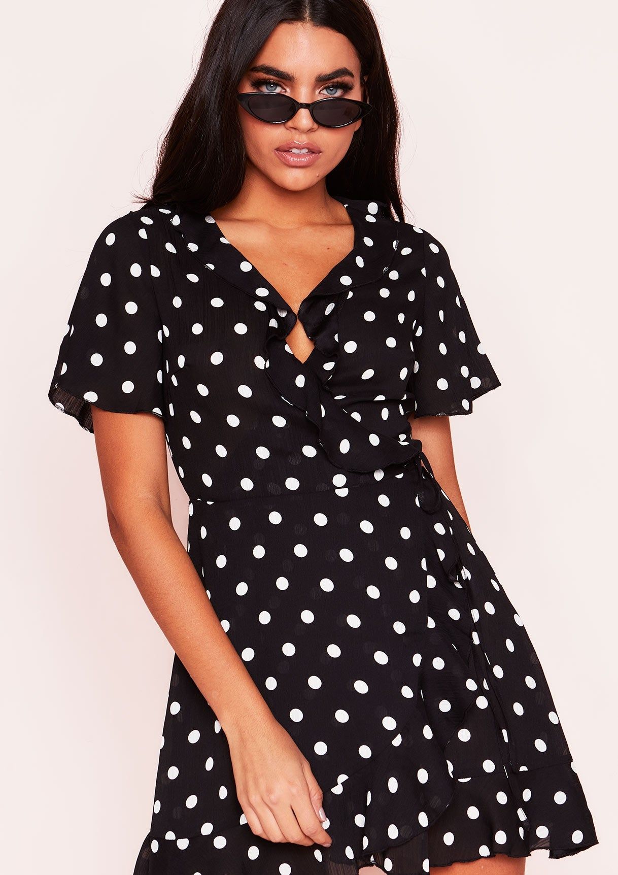 Isabella Black Polkadot Wrap Frill Dress sold by Missy Empire product image thumbnail 4