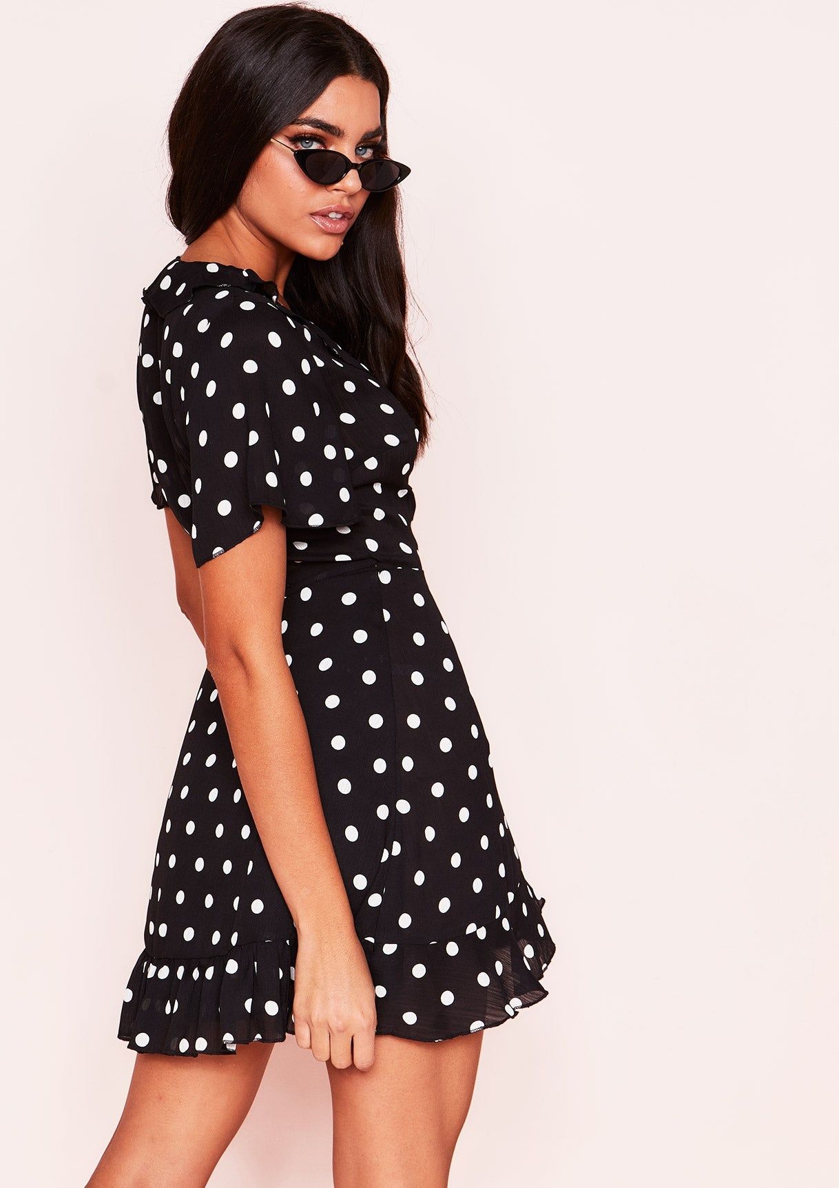 Isabella Black Polkadot Wrap Frill Dress sold by Missy Empire product image thumbnail 2