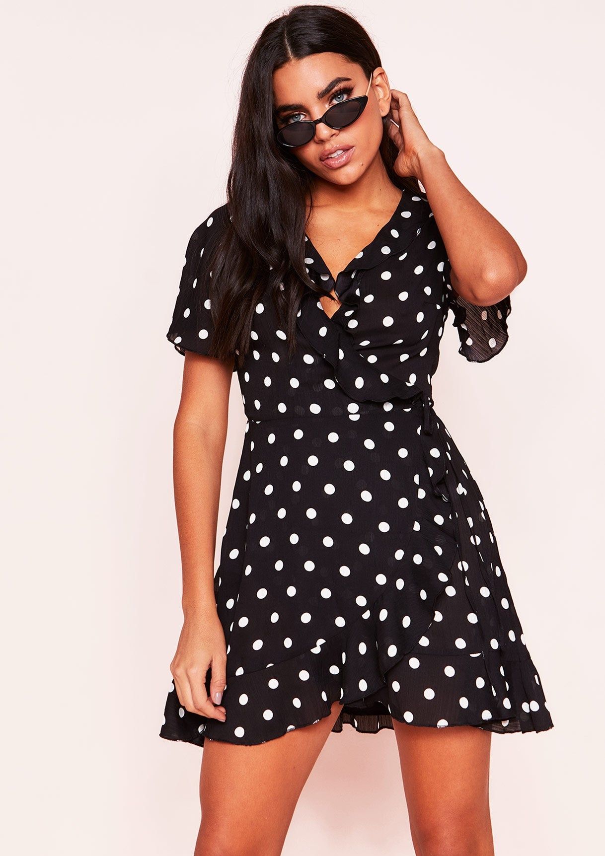 Isabella Black Polkadot Wrap Frill Dress sold by Missy Empire product image thumbnail 3