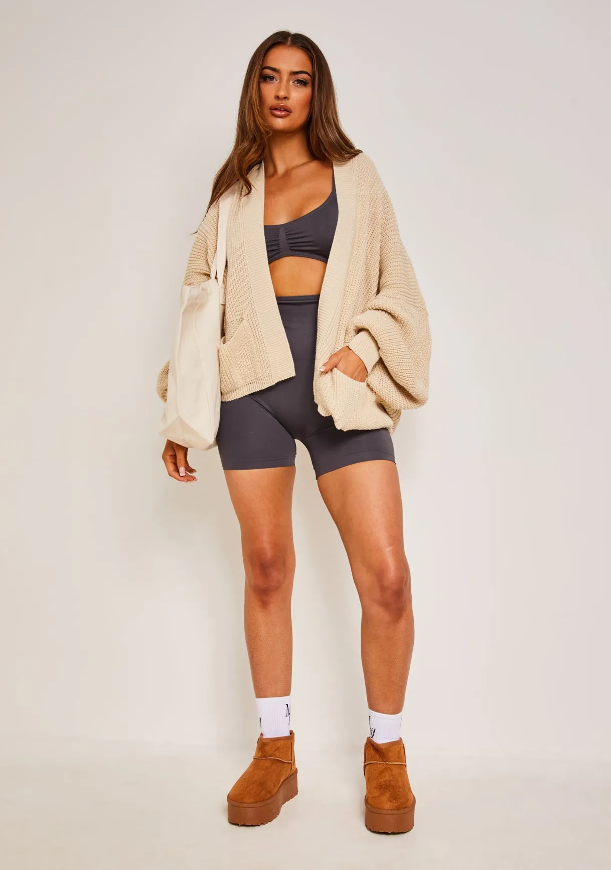 Devyn Beige Balloon Sleeve Cardigan sold by Missy Empire product image thumbnail 4