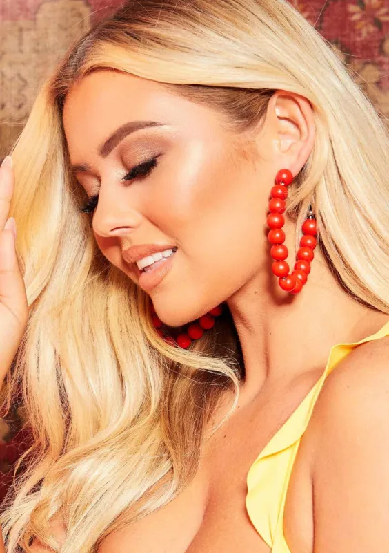 Yewande Red Beaded Large Earrings sold by Missy Empire