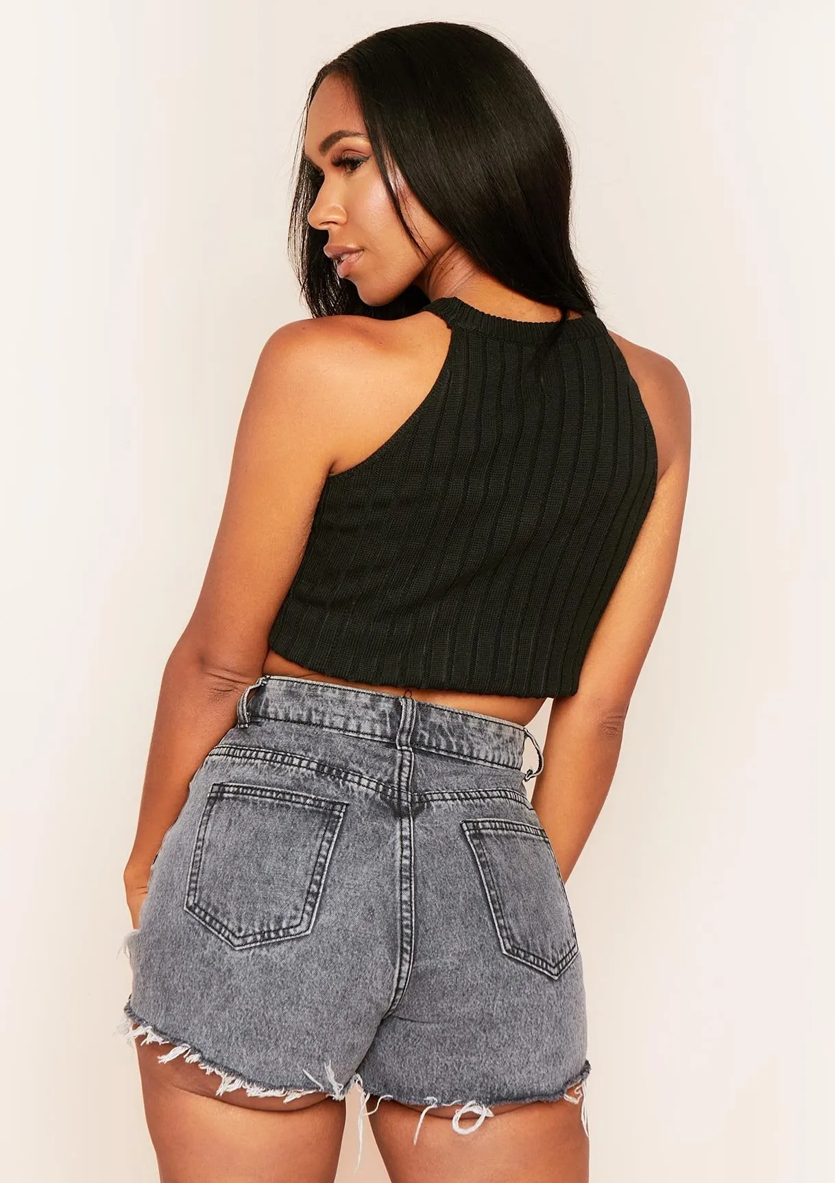 Kacey Black Ribbed Knit Sleeveless Crop Top sold by Missy Empire product image thumbnail 2
