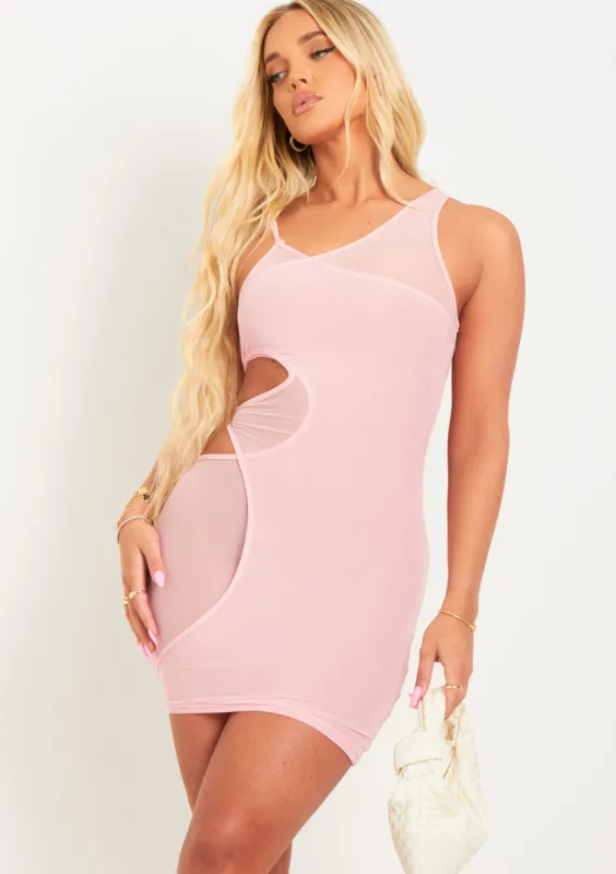 Alana Pink Mesh Overlay Mini Dress sold by Missy Empire