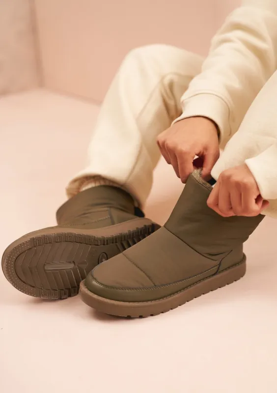 Kyla Khaki Fur Lined Ankle Boots sold by Missy Empire