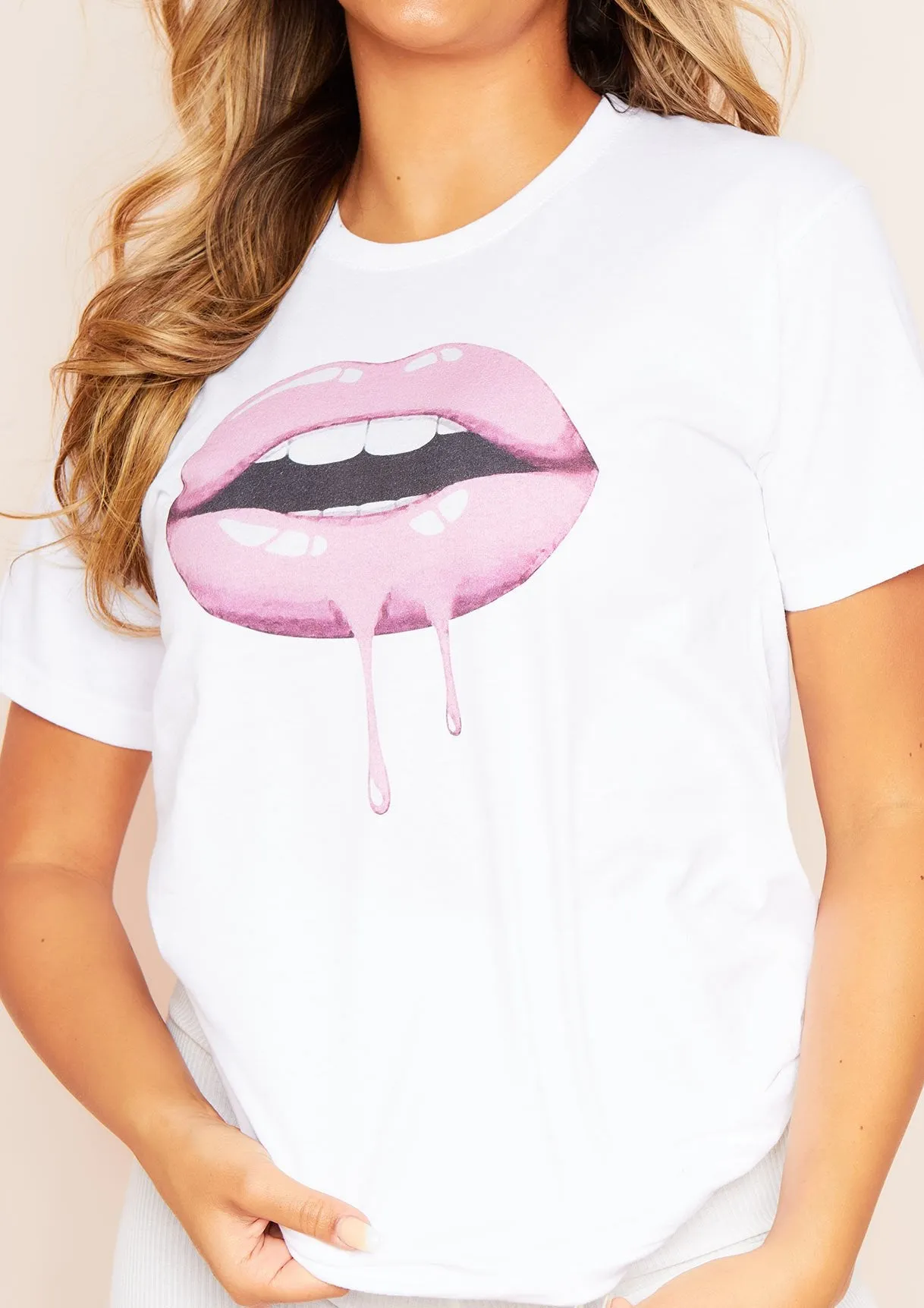 Paris White Lip Graphic T-Shirt sold by Missy Empire product image thumbnail 3