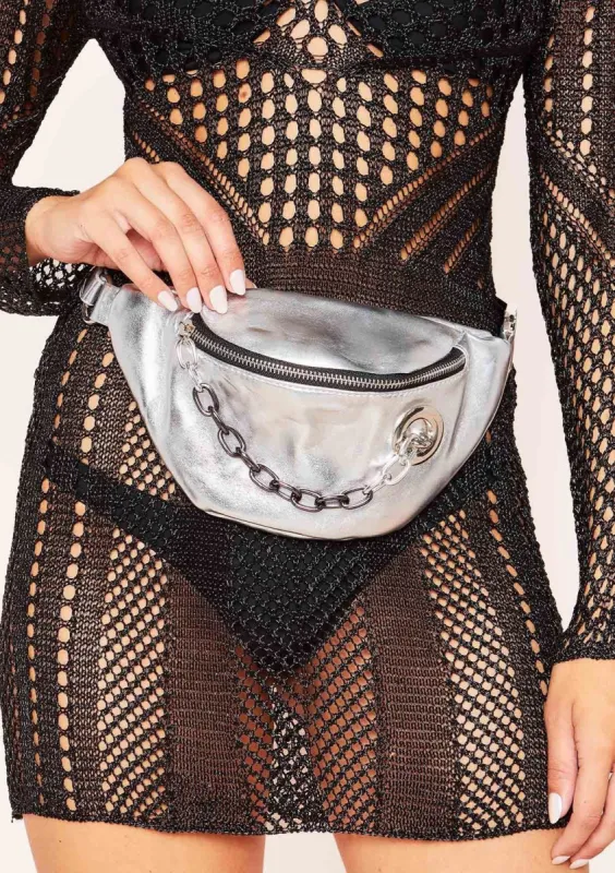 Felicia Silver Chain Zip Bum Bag sold by Missy Empire