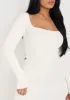 Kim Cream Knit Square Neck Long Sleeve Midi Dress sold by Missy Empire