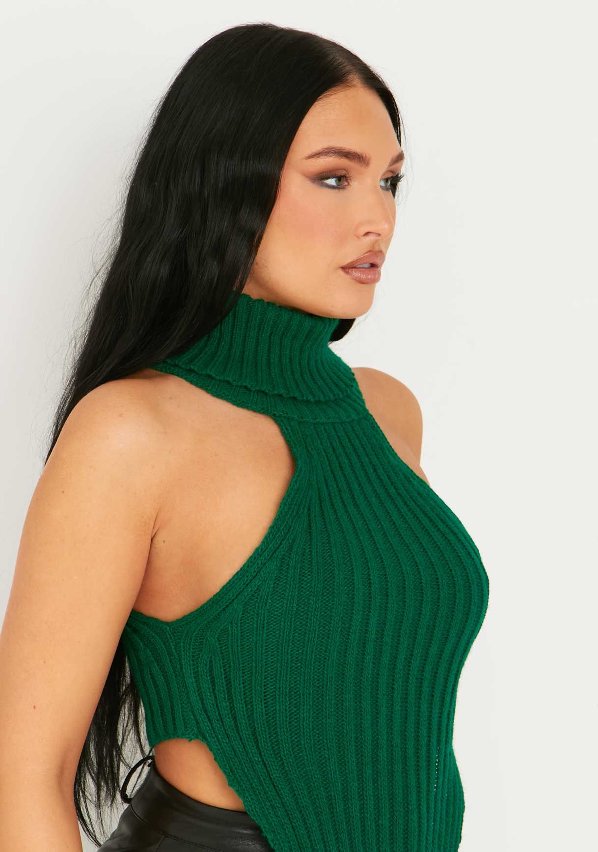 Gina Green Roll Neck Asymmetric Knitted Top sold by Missy Empire product image thumbnail 3