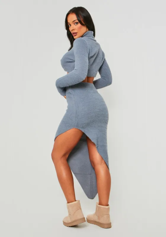 Chloe Charcoal Fluffy Knit Side Split Midi Skirt sold by Missy Empire