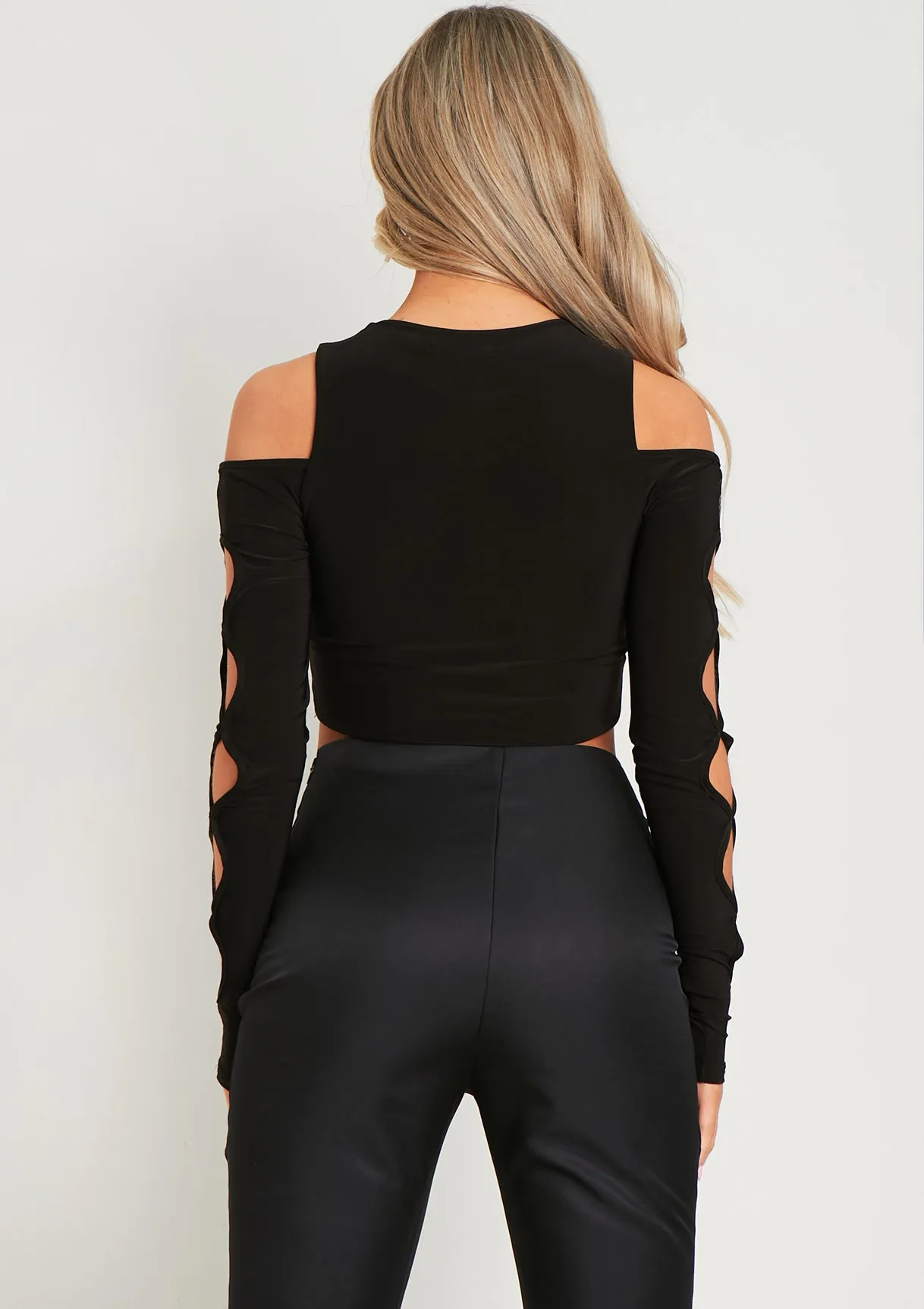Tamara Black Lace Up Cut Out Crop Top sold by Missy Empire product image thumbnail 3