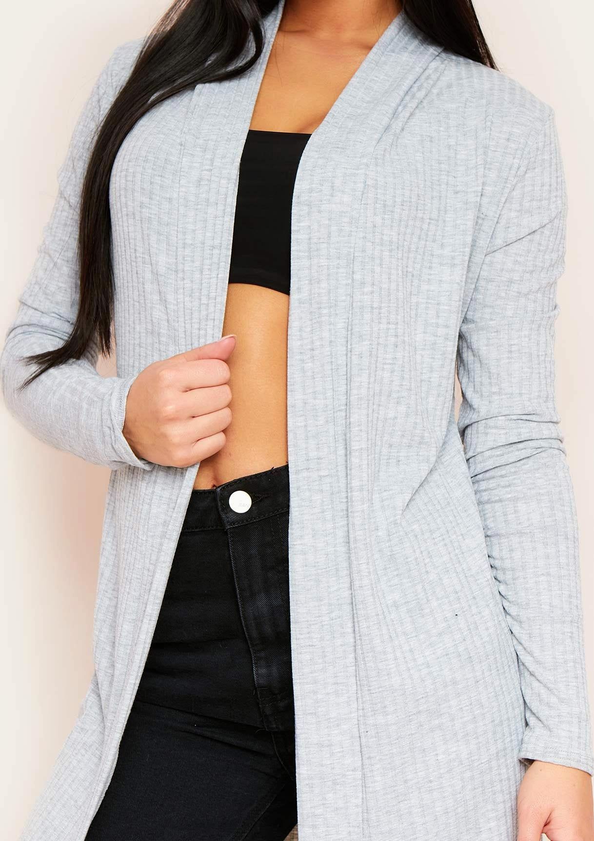 Fabiana Grey Ribbed Jersey Maxi Cardigan sold by Missy Empire product image thumbnail 3