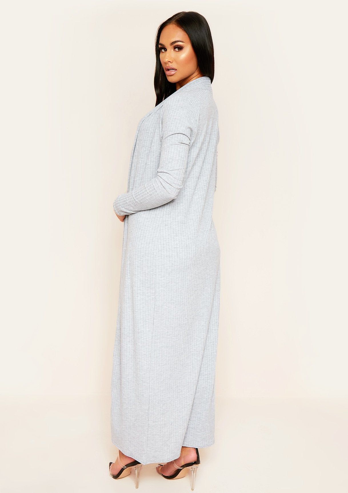 Fabiana Grey Ribbed Jersey Maxi Cardigan sold by Missy Empire