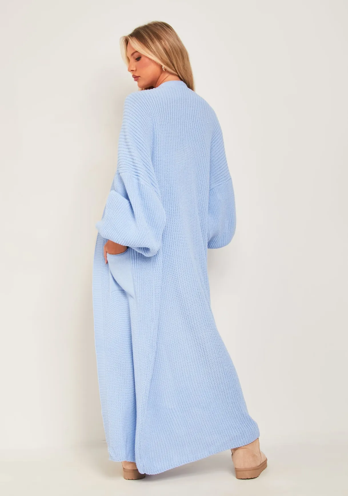 Nathalie Blue Balloon Sleeve Knitted Cardigan sold by Missy Empire product image thumbnail 4