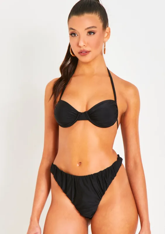 Irla Black Halterneck Ruched Detail Underwire Bikini Top made by Missy Empire