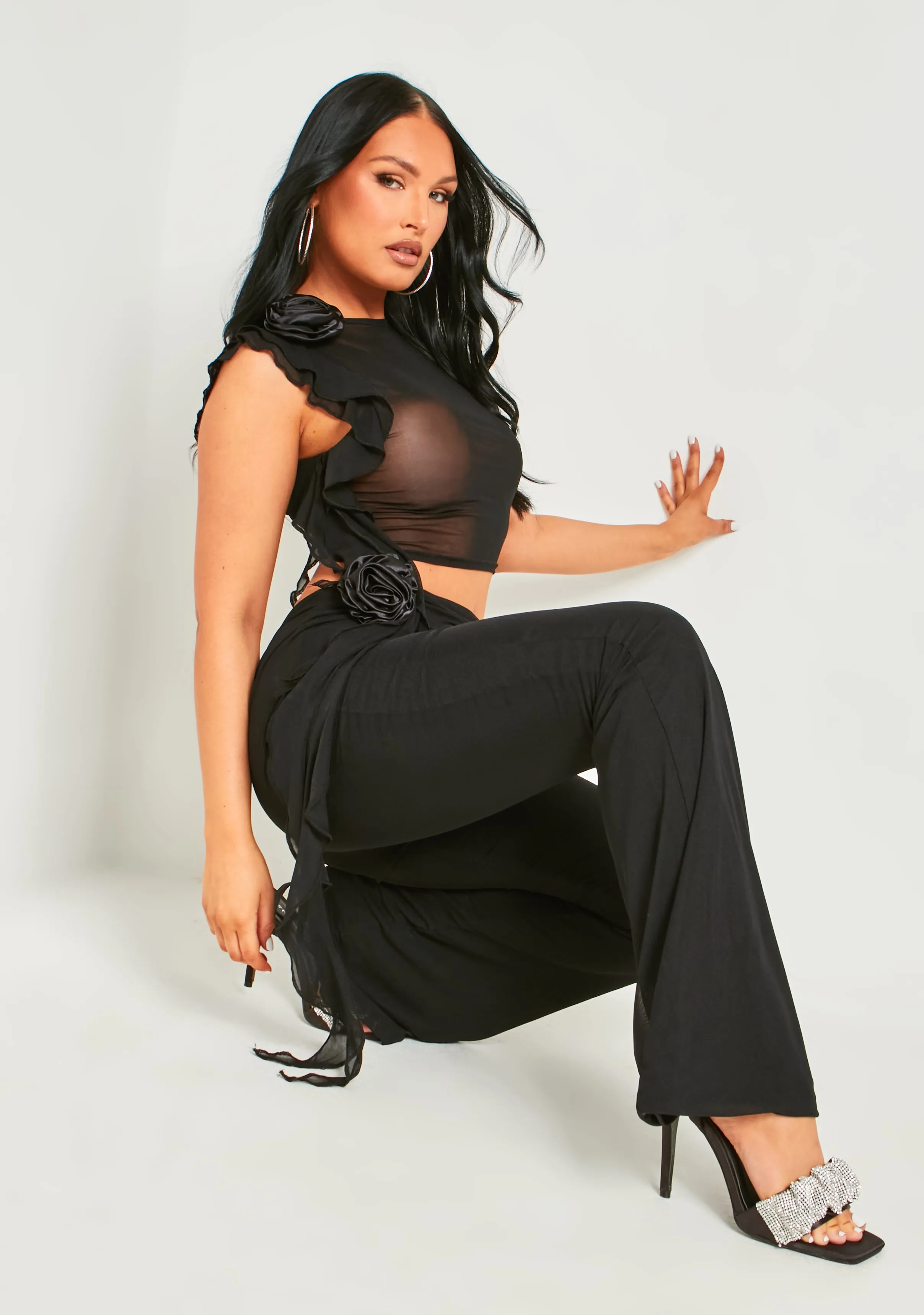 Jessica Black Flower Mesh Top sold by Missy Empire product image thumbnail 4