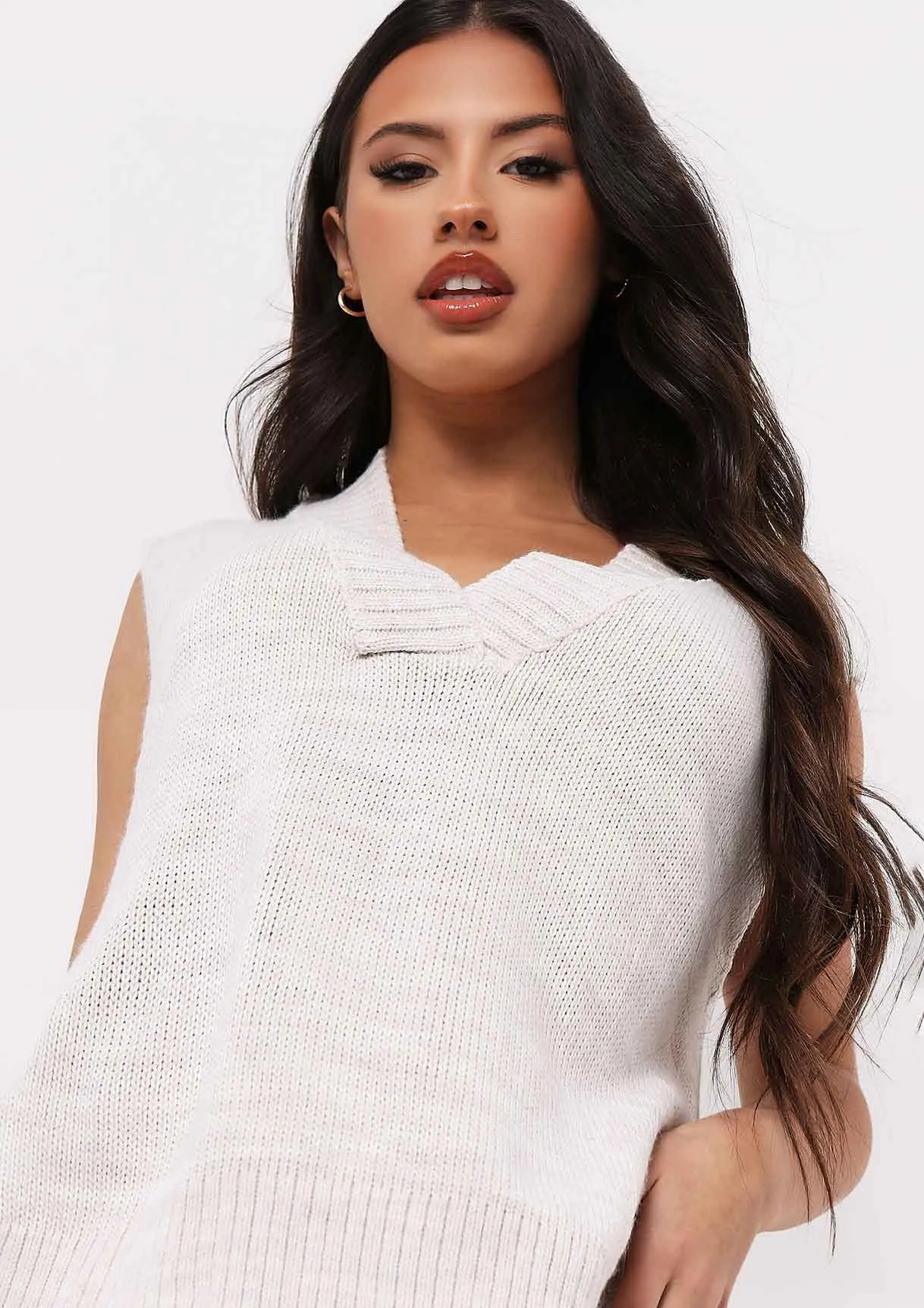 Cassey Beige Knitted Vest Top sold by Missy Empire product image thumbnail 2