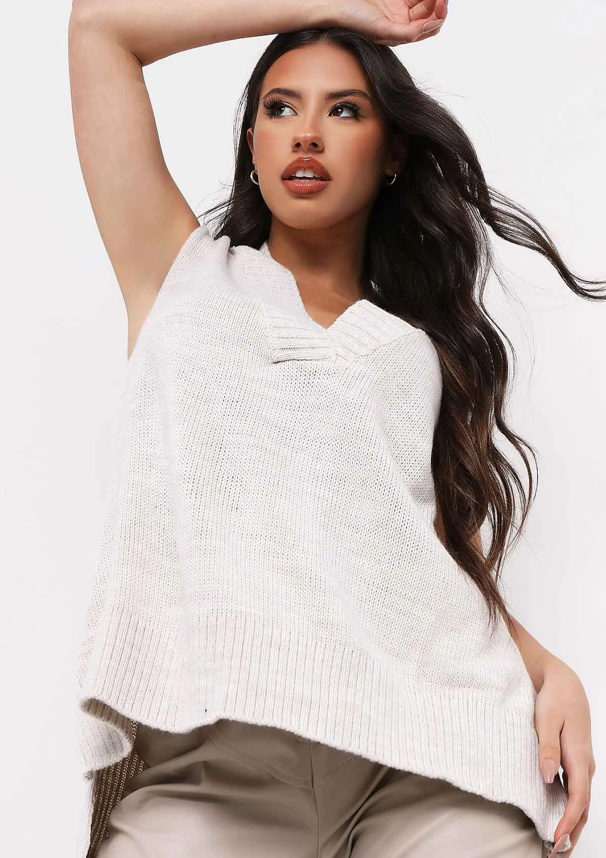 Cassey Beige Knitted Vest Top sold by Missy Empire product image thumbnail 3