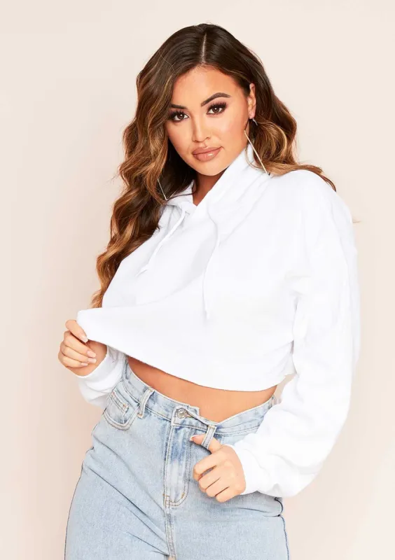 Aaliyah White Cropped Hoody sold by Missy Empire