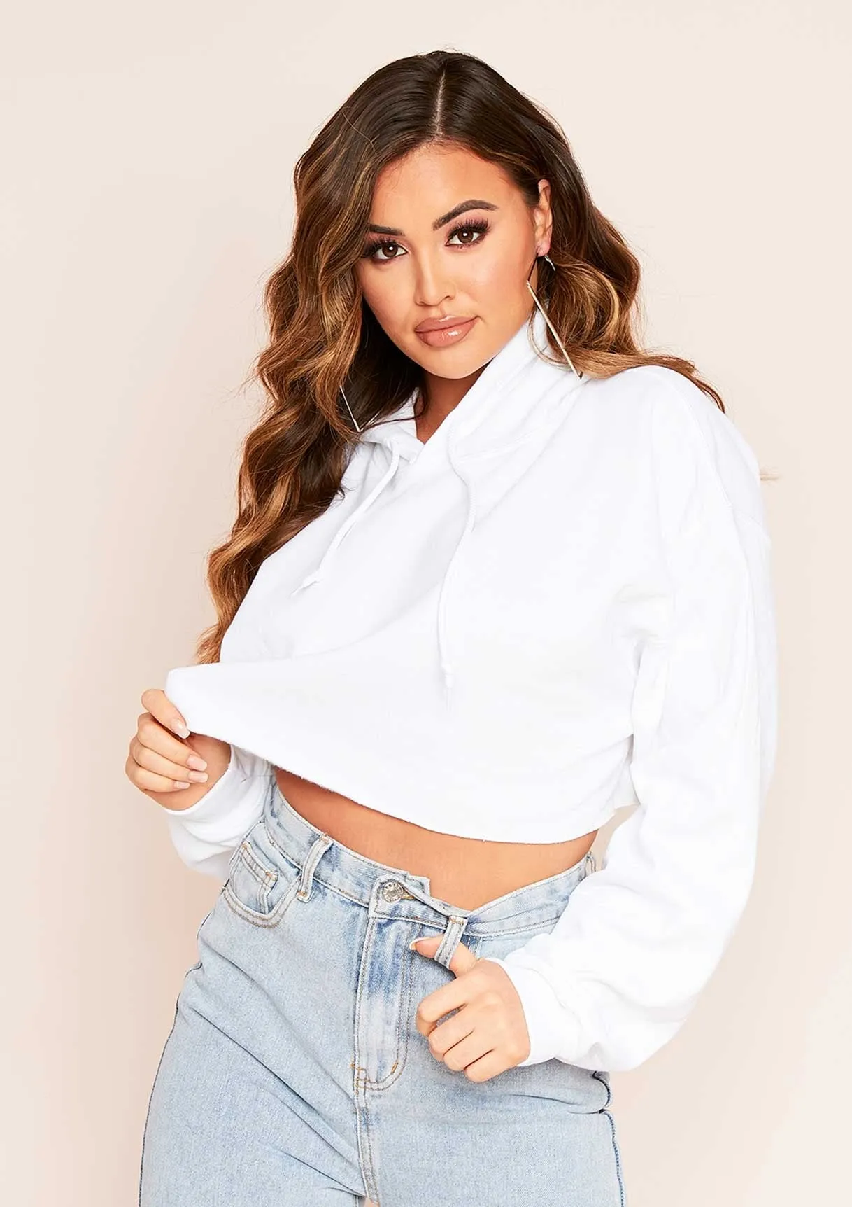 Aaliyah White Cropped Hoody sold by Missy Empire