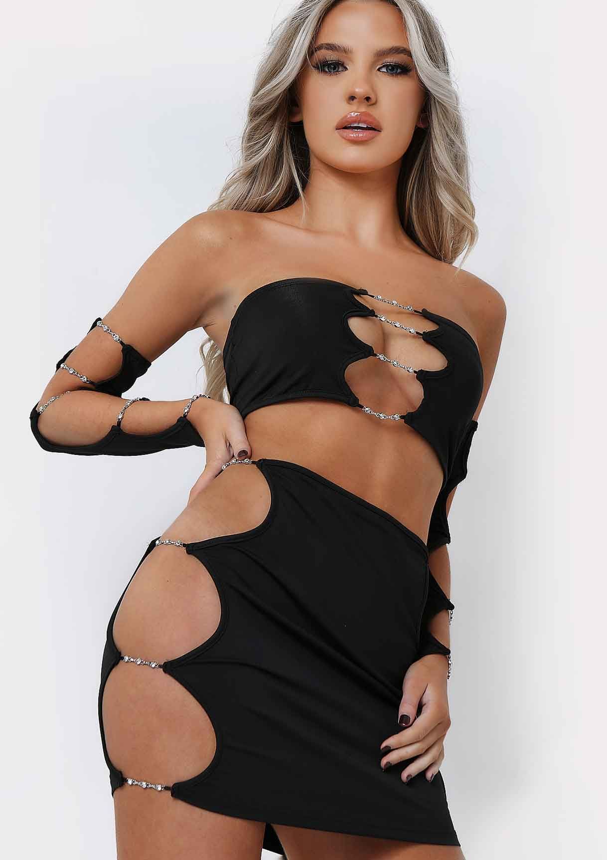 Mollie Black Jewel Cut Out Mini Skirt sold by Missy Empire product image thumbnail 3