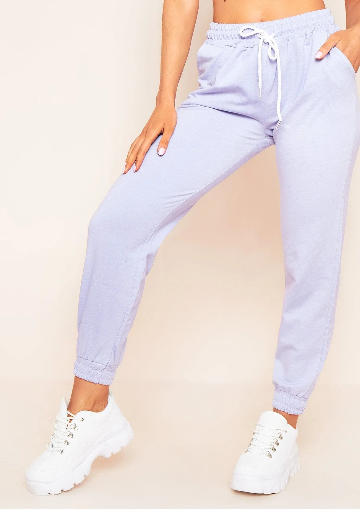 Marie Lilac Drawstring Casual Joggers sold by Missy Empire