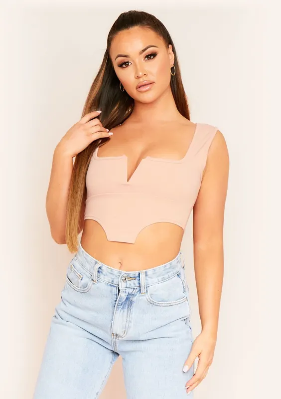 Celestina Rose Pink V Bar Square Neck Corset Crop Top sold by Missy Empire