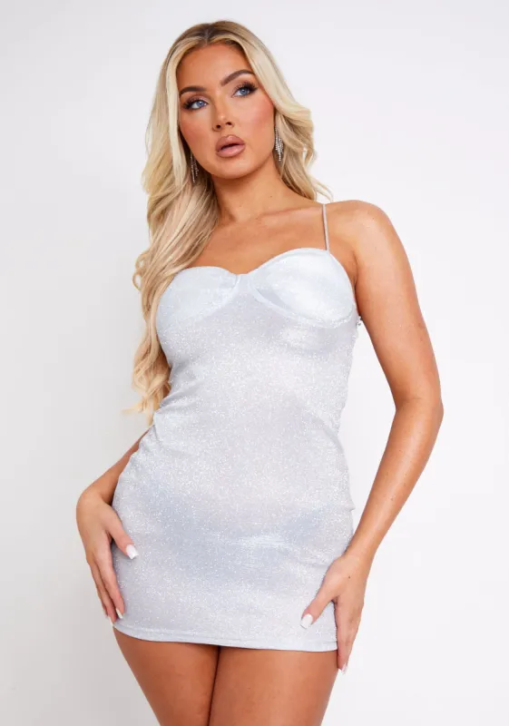 Nadia Silver Glitter Mini Dress sold by Missy Empire
