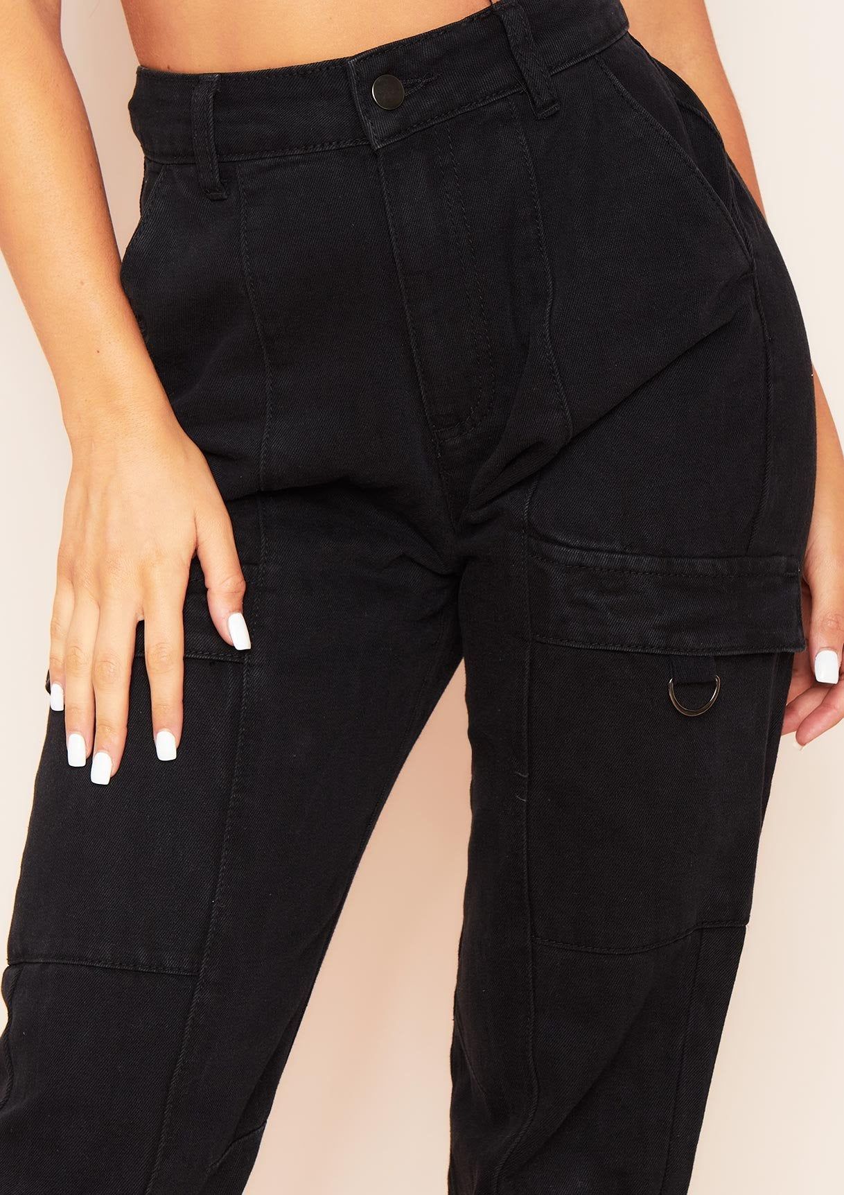Sandra Black Denim Pocket Detail Cargo Jeans sold by Missy Empire product image thumbnail 4