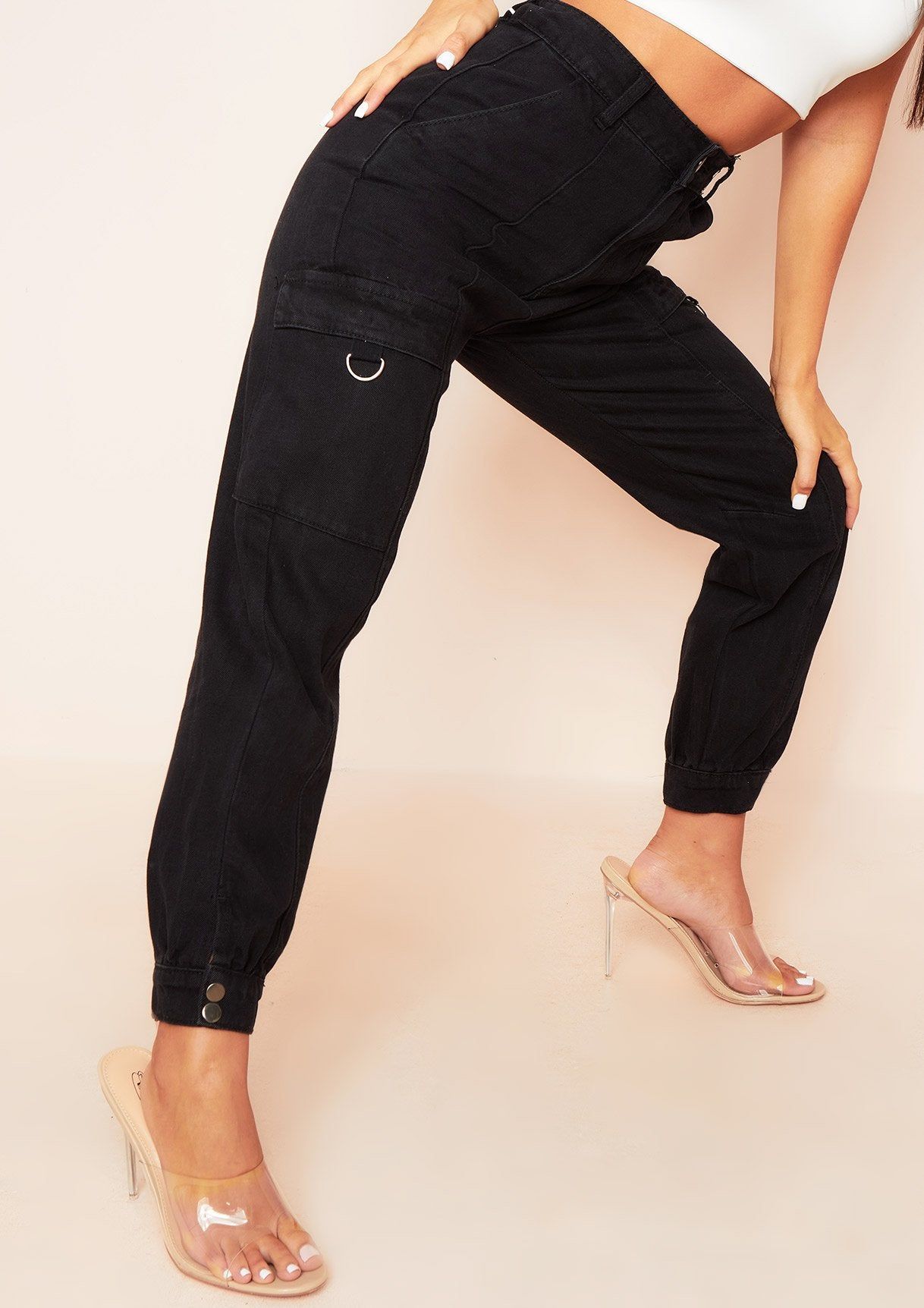 Sandra Black Denim Pocket Detail Cargo Jeans sold by Missy Empire product image thumbnail 2