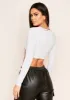 Luna Grey Slinky Twist Front Long Sleeve Crop Top sold by Missy Empire