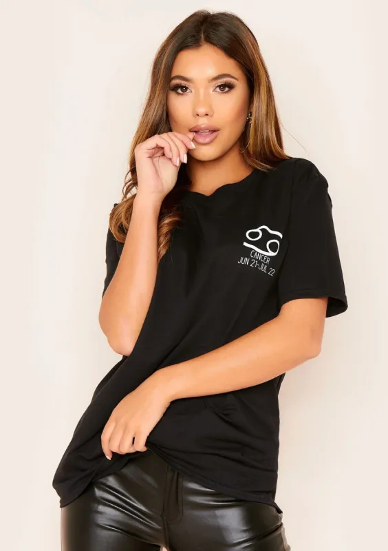 Marisol Black Cancer Horoscope T-Shirt sold by Missy Empire