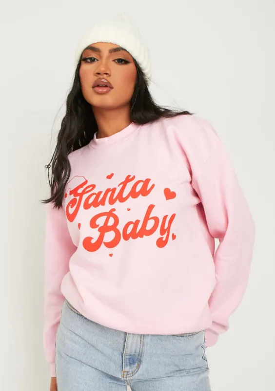 Elena Pink Santa Baby Oversized Sweatshirt made by Missy Empire